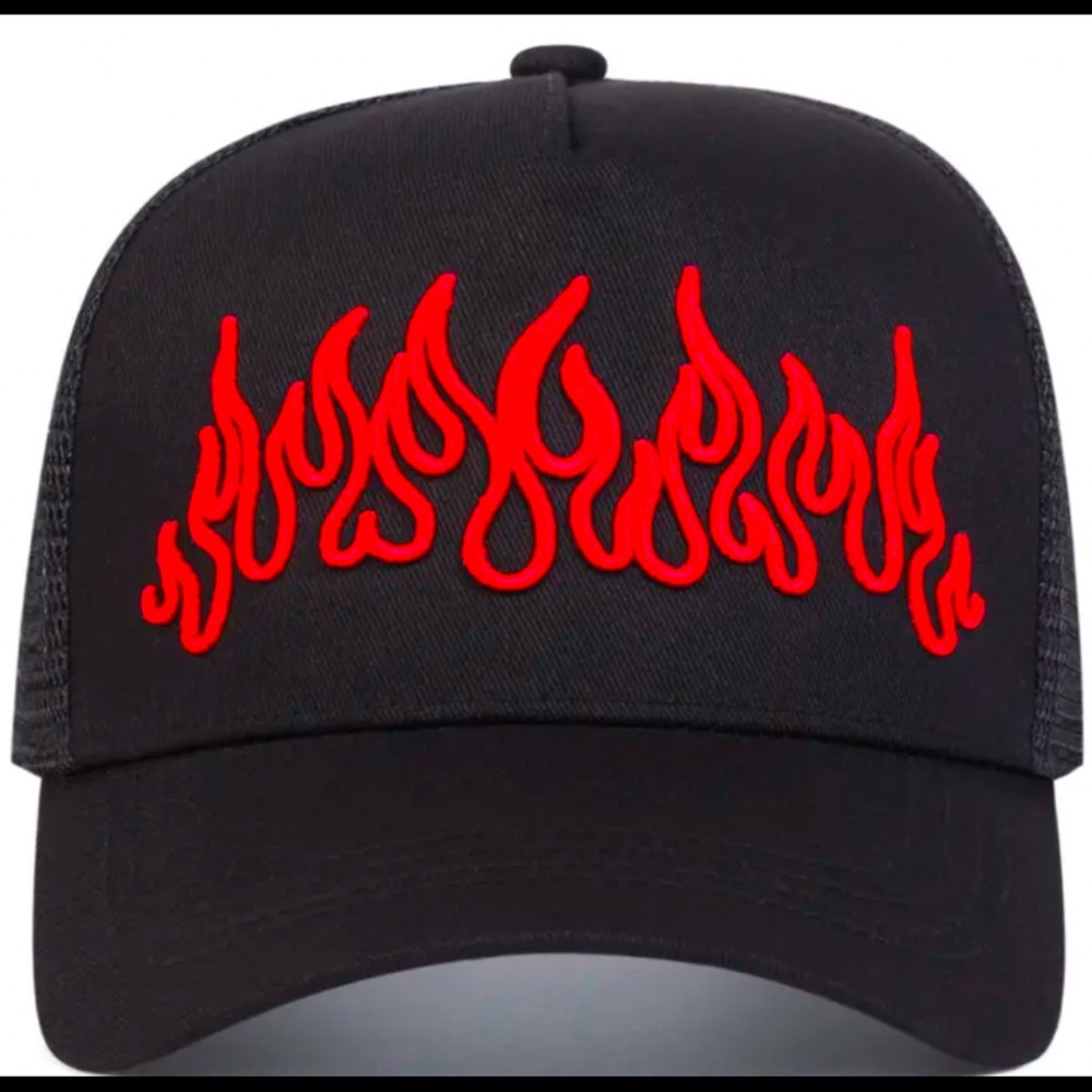 RED FLAME on Black Embroidered Adjustable Mesh Baseball Cap